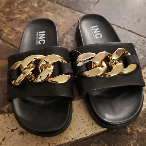 INC little girls black slip on flats with gold embellishments size 13 NWOT - Picture 2 of 6